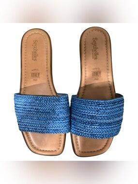 Seychelles Italy Blue Braided Slide Sandals with Tan Footbed S9.5